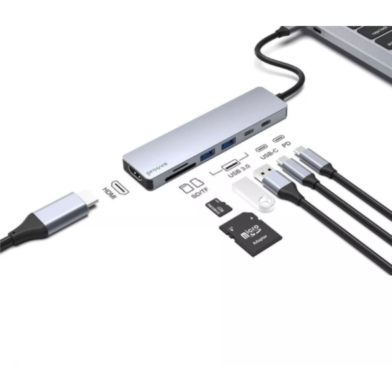 Proove Iron Link HUB 7-in-1 USB-C dokstacija ar HDMI, PD un karšu lasītāju